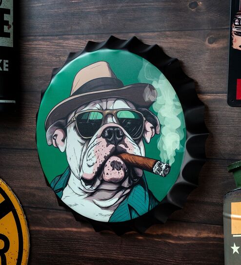 Bottle Caps Wall Decor Sign Bulldog Cigar Vintage