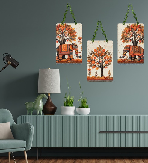 Set of 3 ArtArtistic Elephant & Tree Design