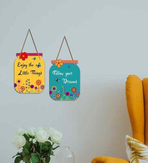 Set of 2  Enjoy The Little Things Follow Your Dreams Wooden Wall Hanging Set Of 2