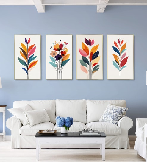 Flowers Wall Painting Canvas Set of 4 Gold Frame