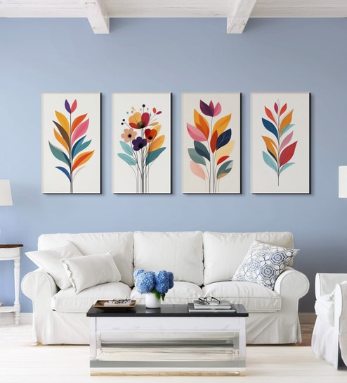 Flowers Wall Painting Canvas Set of 4 Stretch Canvas Frame