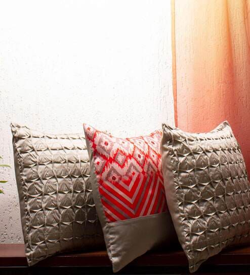 Multicolor Textured Cotton 16 x 16 Inches Cushion Covers (Pack of 3)