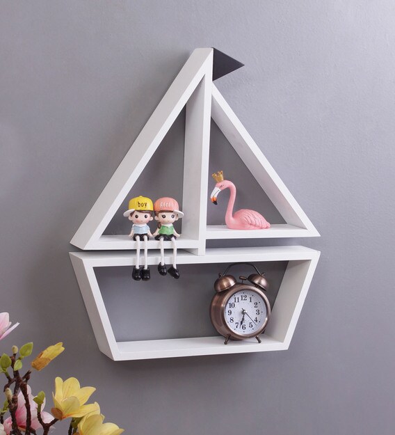 Buy Boat Wall Shelf In White By Wishtank Online Wardrobes Bed Room Test Pepperfry Product