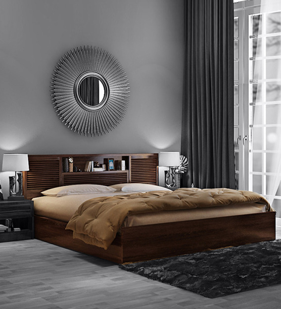 Buy Bolton King Size Bed With Storage In Wenge Finish By Hometown Online Modern King Size Beds Beds Furniture Pepperfry Product