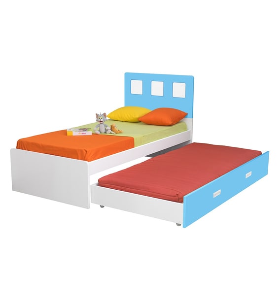 Buy Boston Kids Single Bed with Trundle in Blue & White Colour by Alex