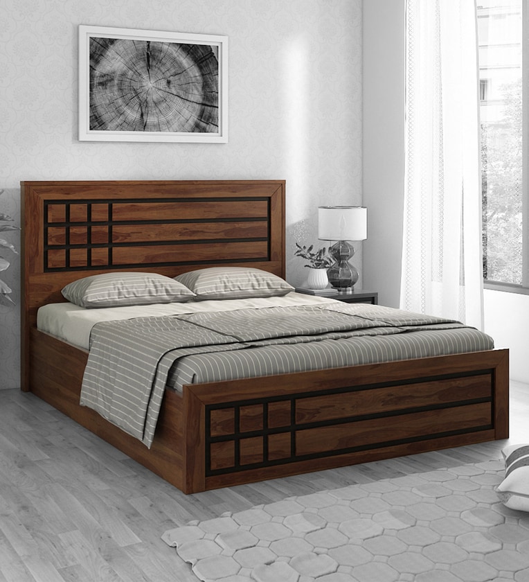 Buy Boston Queen Size Bed in Sheesham Finish with Hydraulic Storage