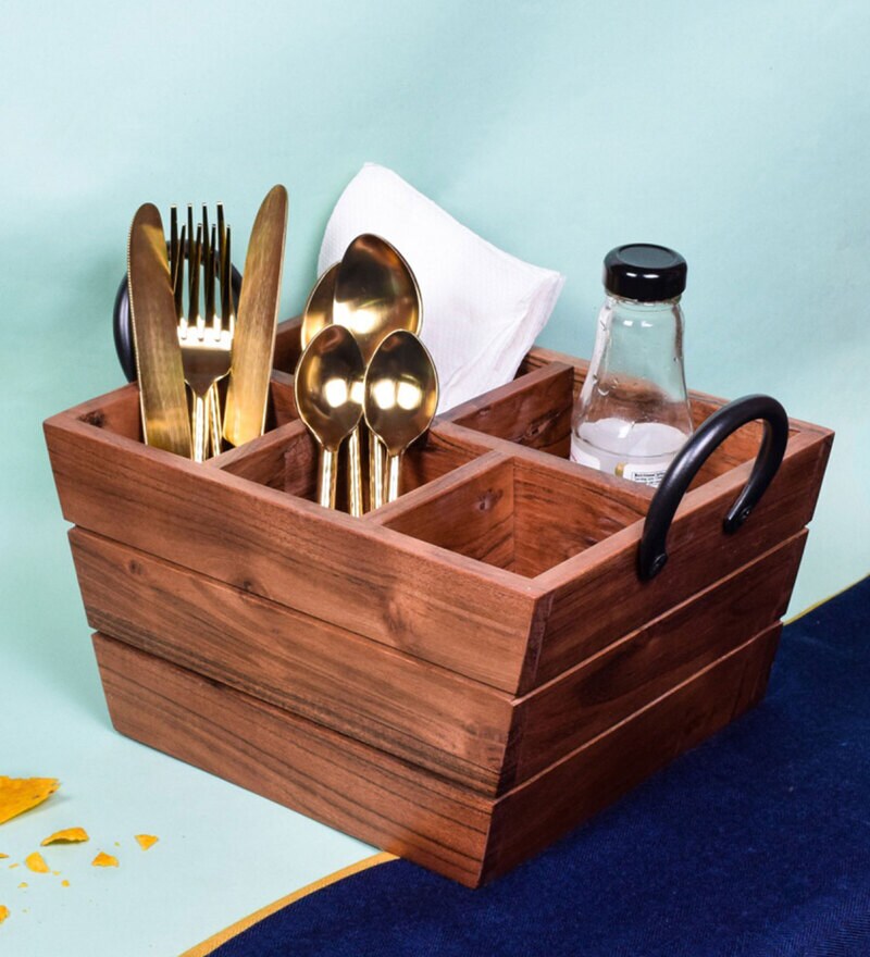 Buy Boat Horseshoe Wooden Cutlery Stand by Brick Brown Online Cutlery