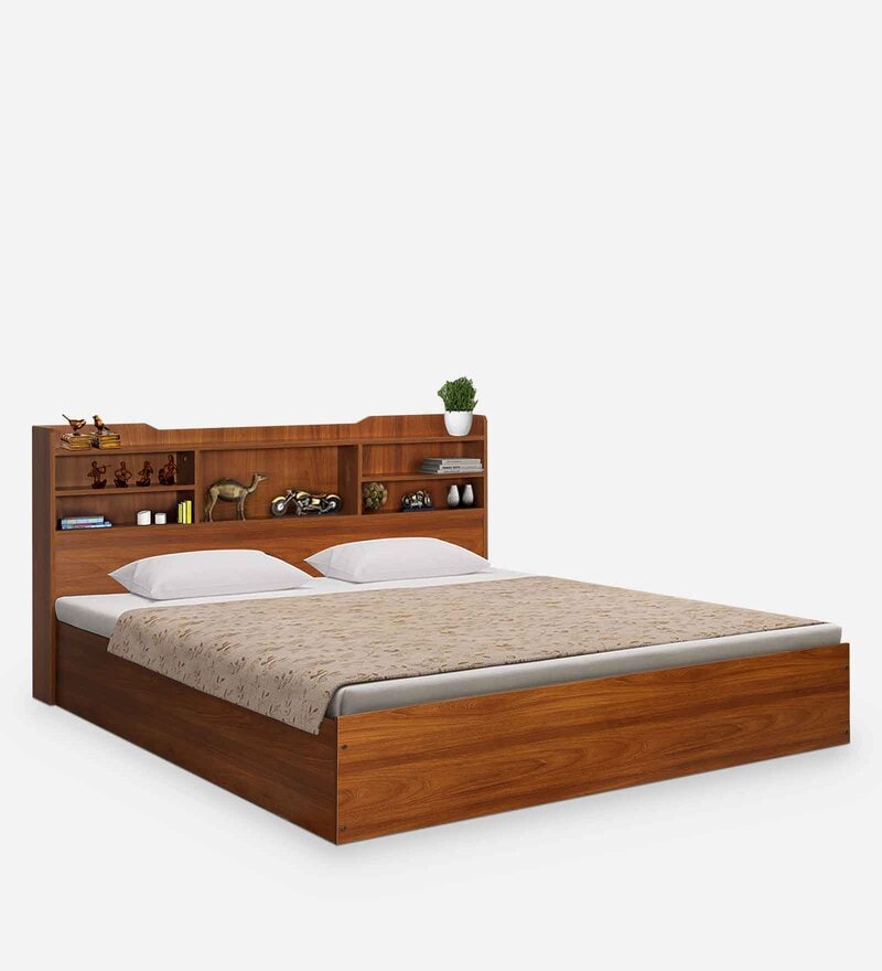 Buy Bolton Copal Queen Size Bed with Box & Headboard Storage in Teak