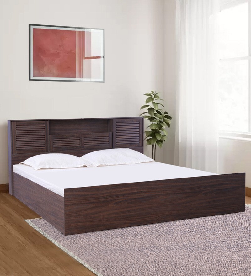 Buy Bolton King Size Bed in Walnut Finish with Hydraulic Storage Online