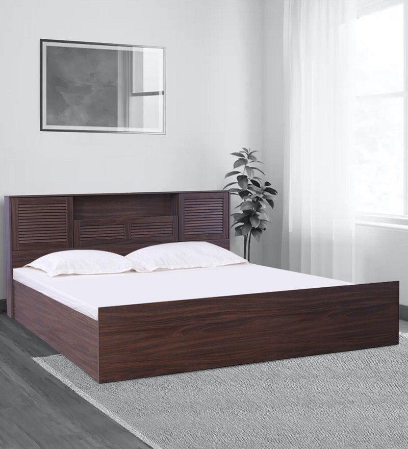 Buy Bolton King Size Bed in Walnut Finish with Hydraulic Storage Online