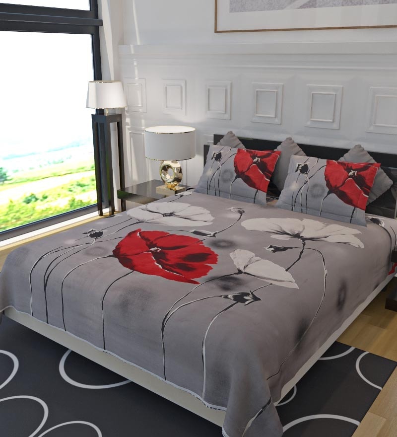 Buy Bombay Dyeing Red Cotton Floral Double Bed Sheet (with Pillow Cover