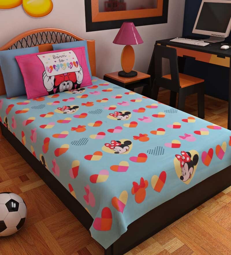 Buy Blue Cotton Cartoon Bedsheet with 2 Pillow Covers by Bombay Dyeing