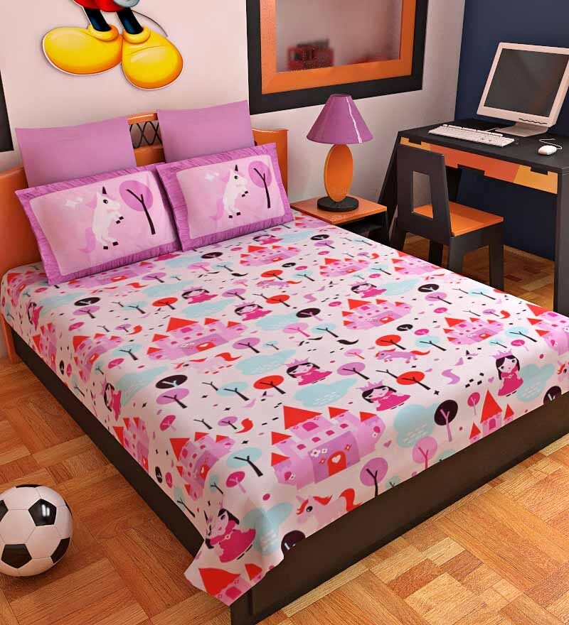 Buy Bombay Dyeing Pink Cotton Fairy Bed Sheet (with Pillow Covers