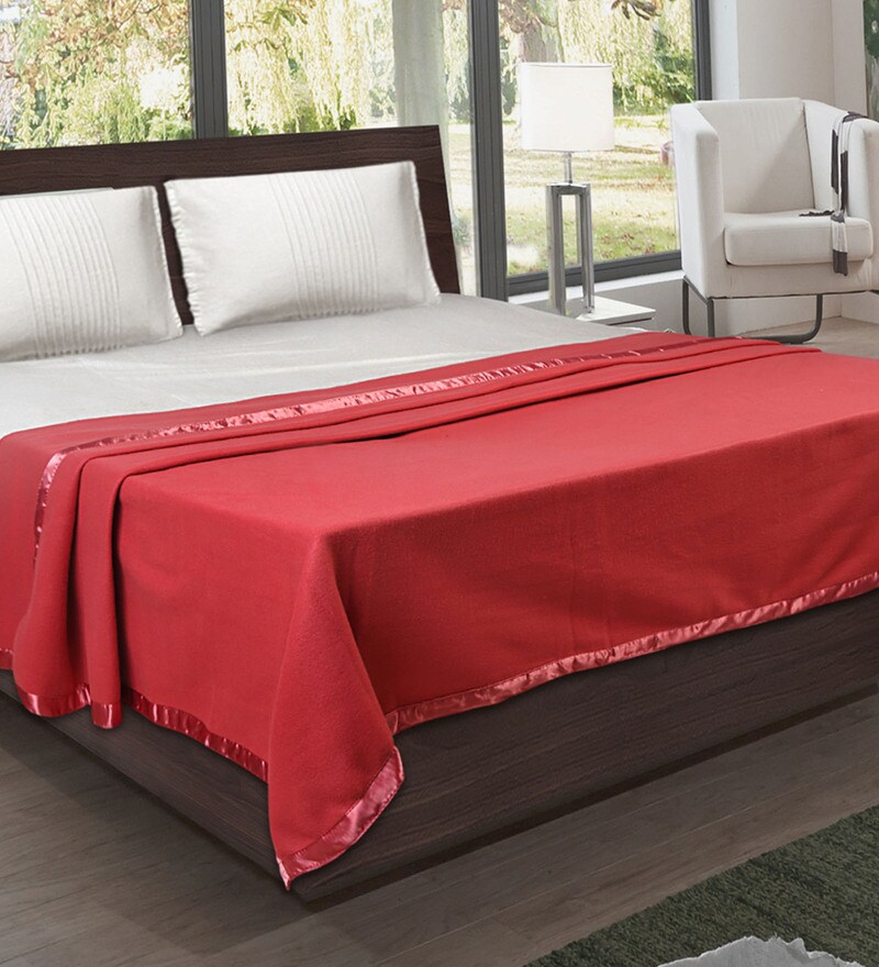 Buy Red Fleece 87 x 94 Inch Double Size All Season Blanket by Bombay