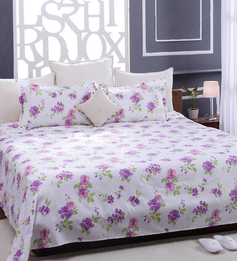 Buy Purple 100 Cotton King Size Bed Sheet Set of 3 by Bombay Dyeing
