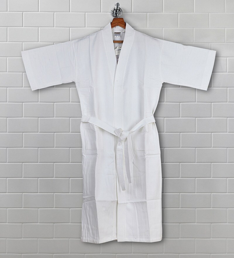 Buy White Cotton 37 X 10 Inch Bath Robe by Bombay Dyeing Online Bath