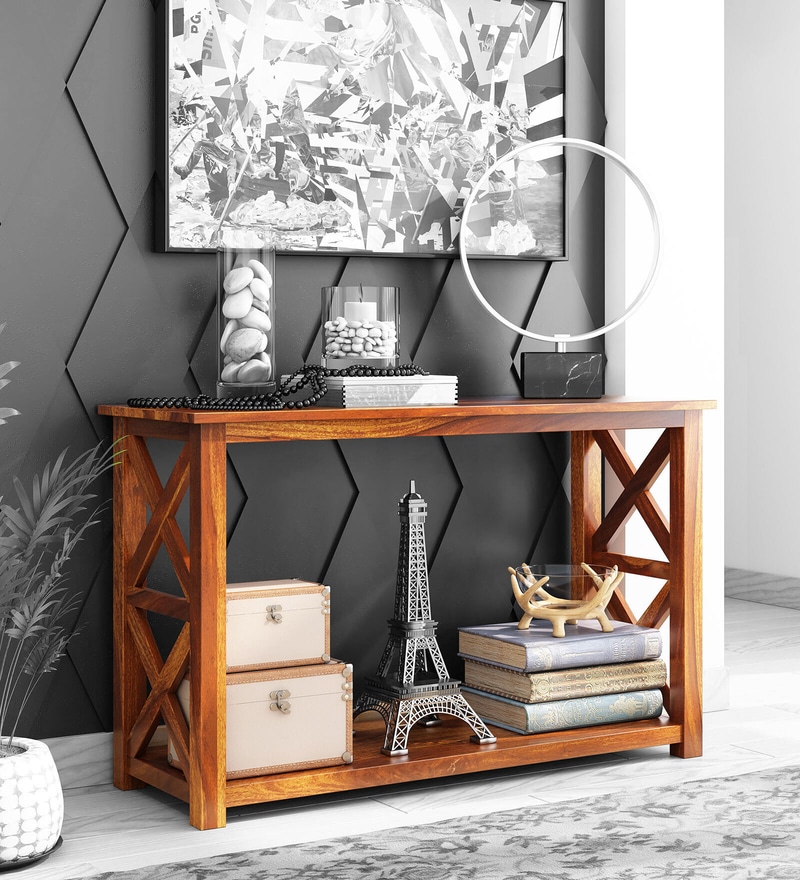 Buy Bora Solid Wood Console Table in Teak Finish by Woodhub Online ...