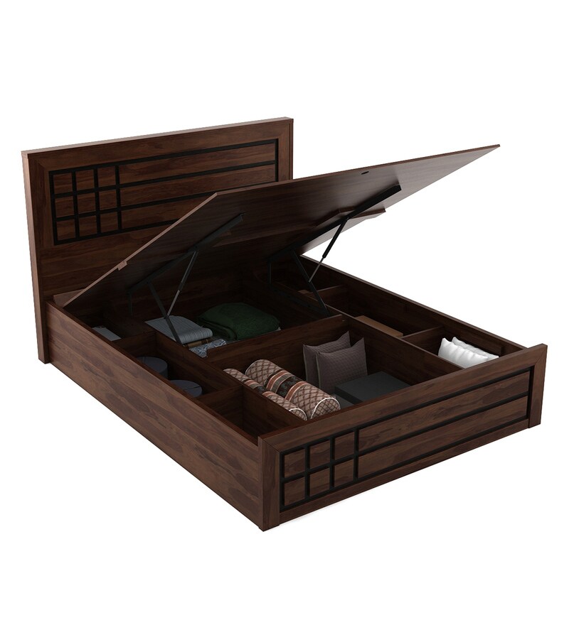Buy Boston Queen Size Bed in Sheesham Finish with Hydraulic Storage