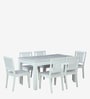 Bochov Mango Wood 6 Seater Dining Set In White Wirebrush Finish