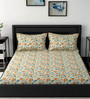 Orange Floral 160 TC Cotton 1 Double Bedsheet with 2 Pillow Covers