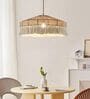 Boho Rattan Pendant Lamp with Macrame Fringe (Beige)