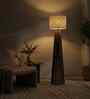 Boho Wooden Floor Lamp with Jute Shade & Brown Base