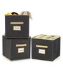 Black & Beige Polypropylene & Cardboard Wardrobe Basket, Set of 3
