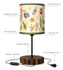 Botanical Printed Fabric Shade Table Lamp with Wooden Base