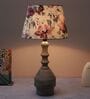 Bottle Shape Mangowood Table Lamp With Cobra Saffron Print Satin Shade