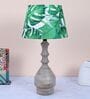 Bottle Shape Mangowood Table Lamp With Palm Print Satin Shade