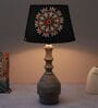 Bottle Shape Mangowood Table Lamp With French Floral Print Satin Shade