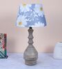 Bottle Shape Mangowood Table Lamp With Narcissue Floral Print Satin Shade