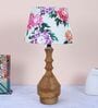 Bottle Shape Tan Color Mangowood Table Lamp With Carnation Print Satin Shade