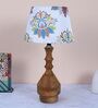Bottle Shape Tan Color Mangowood Table Lamp With English Oak Print Satin Shade