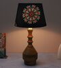 Bottle Shape Tan Color Mangowood Table Lamp With French Floral Print Satin Shade