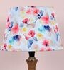 Bottle Shape Tan Color Mangowood Table Lamp With Flower Print Satin Shade