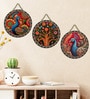 Set of 3  Floral Tree Peacock Round Wall Art