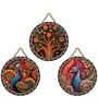 Set of 3  Floral Tree Peacock Round Wall Art
