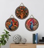 Set of 3  Floral Tree Peacock Round Wall Art