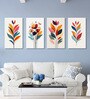 Flowers Wall Painting Canvas Set of 4 White Frame