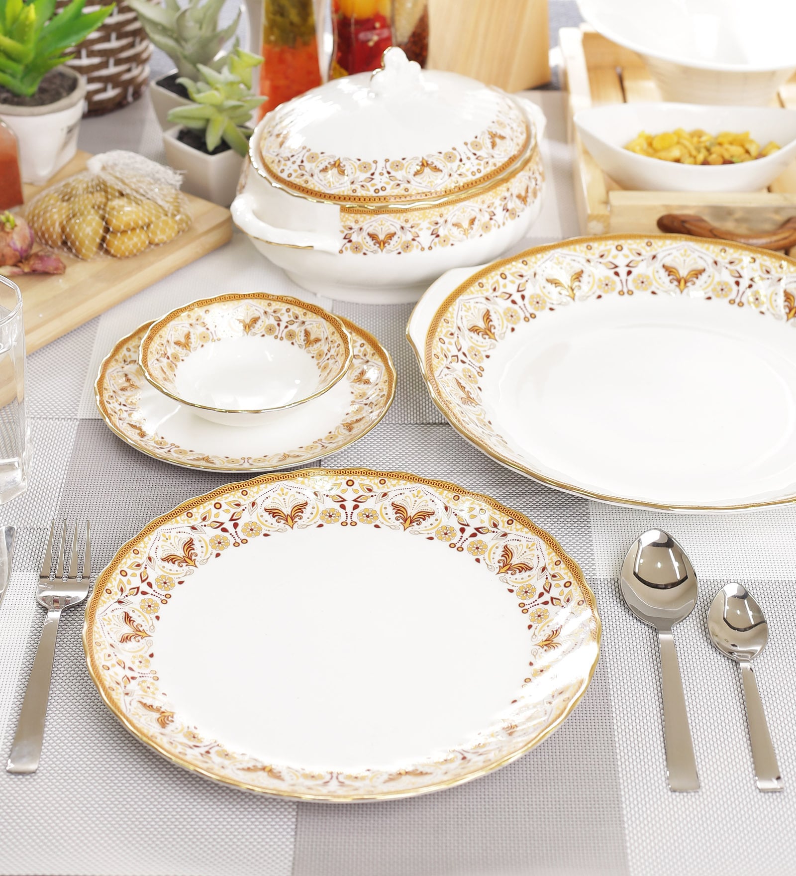 Buy Bone China Dinner Set Set of 21 by BP Bharat Online Bone China