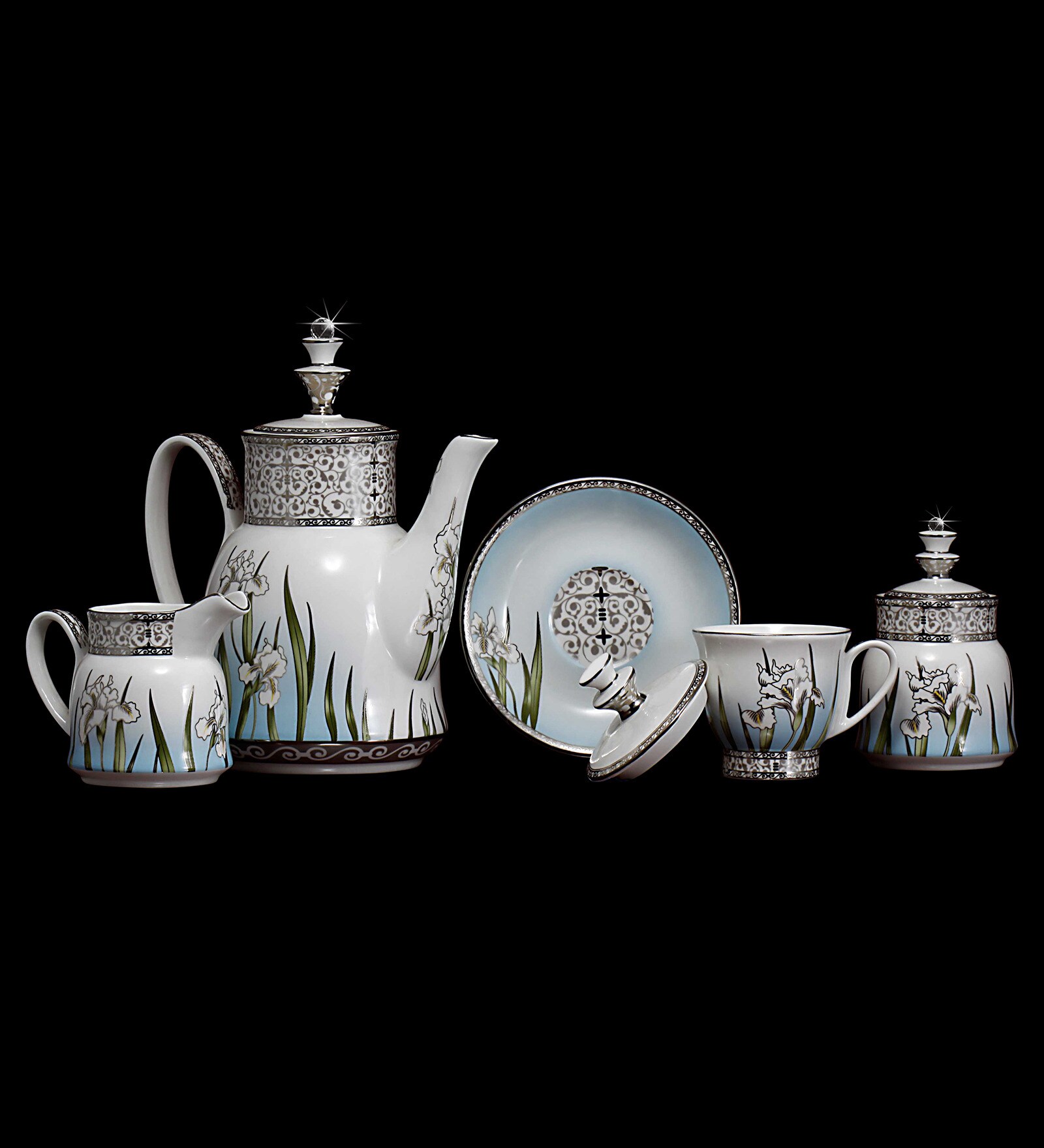 Buy BP Bharat Nakshatra Dynasty with Crystals Fine Bone China Tea Set