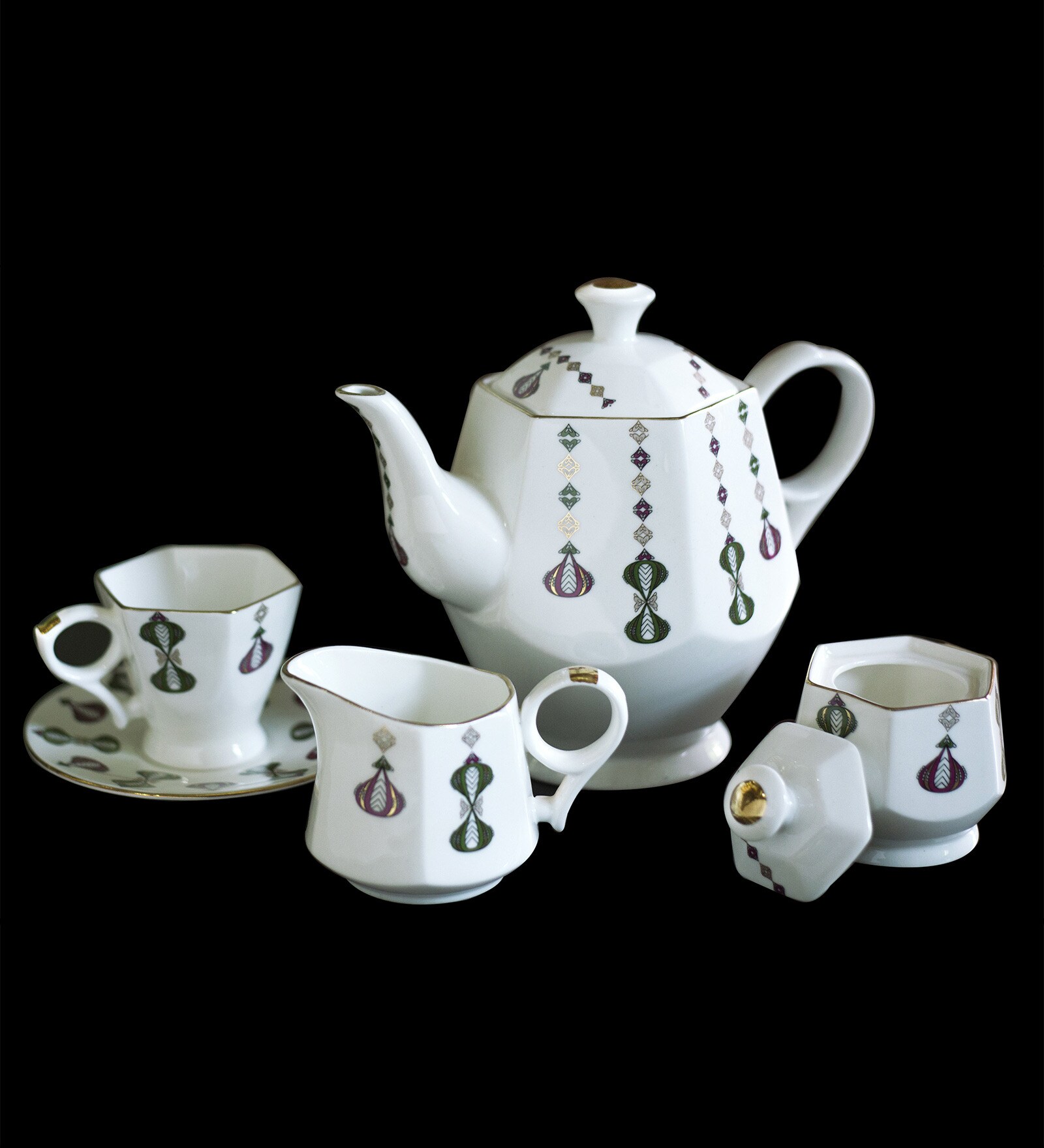 Bp Bharat Orchid Streak Fine Bone China Tea Cup with Pot