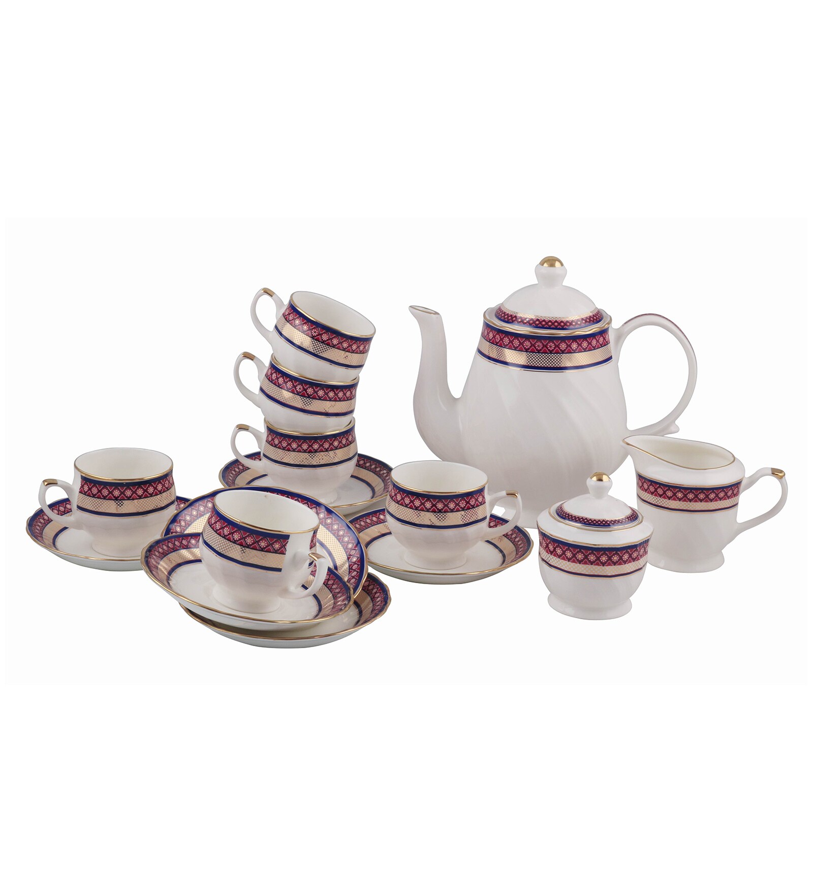 Buy BP Bharat Tsk Sapphire Fine Bone China Tea Set Set of 15 Online Bone China Cups