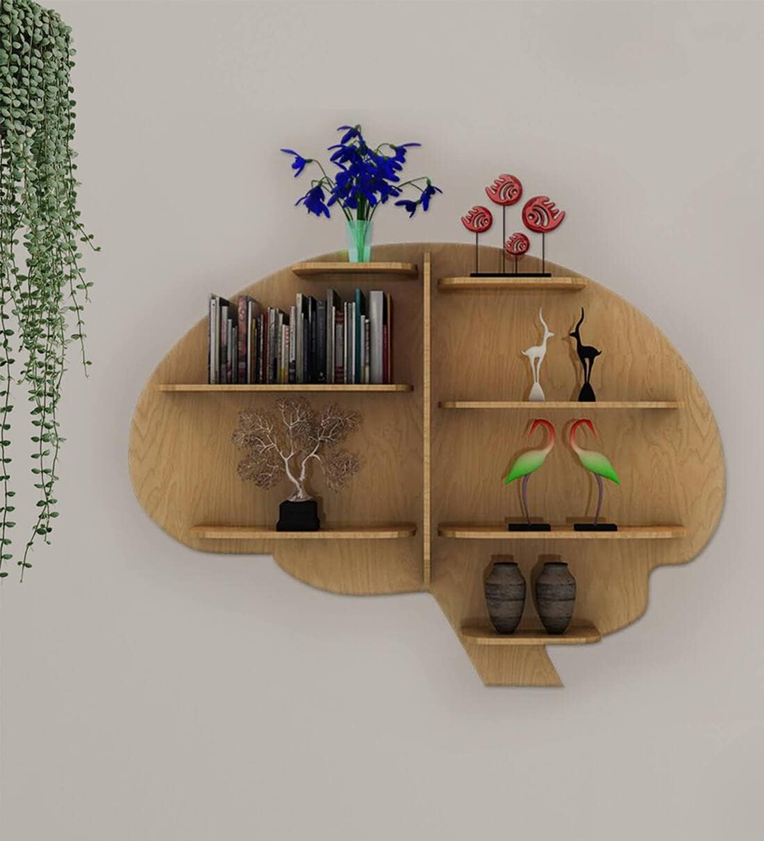 Buy Brain Shape Backlit Natural Wood Wall Shelf at 48% OFF by