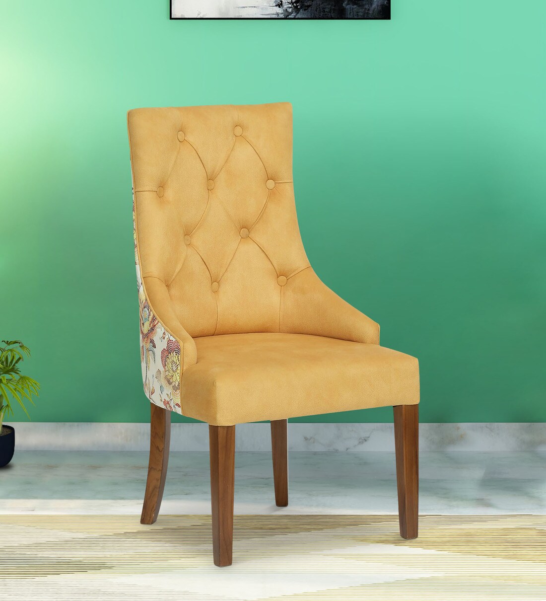 Buy Brandy Upholstered Dining Chair In Yellow Colour Online