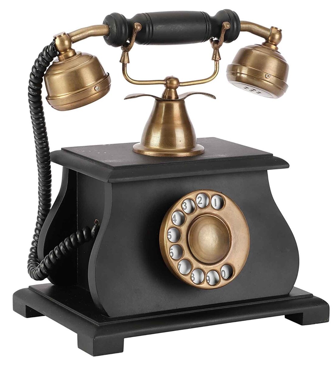 Brass Antique Dial Black Hut Style Telephone Showpiece