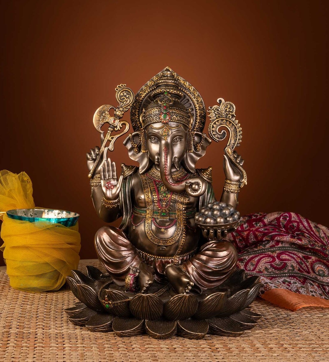 Buy Brass Bonded Bronze Lord Ganesha on Lotus Idol by Ekaa at 11% OFF ...