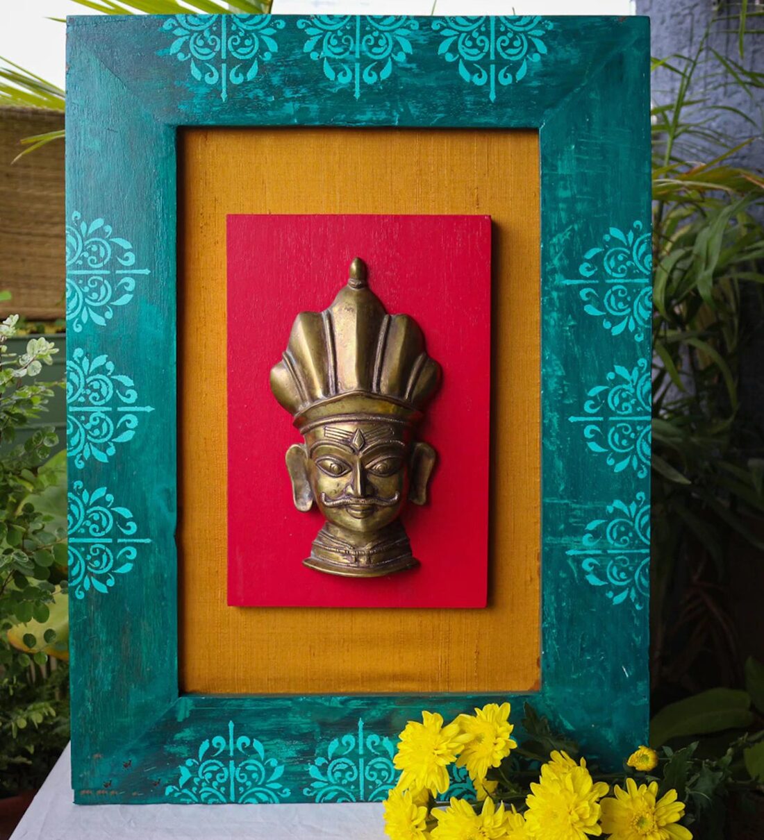 Buy Brass Lord Shiv Mask on Frame By Yellow Verandah Online Wooden