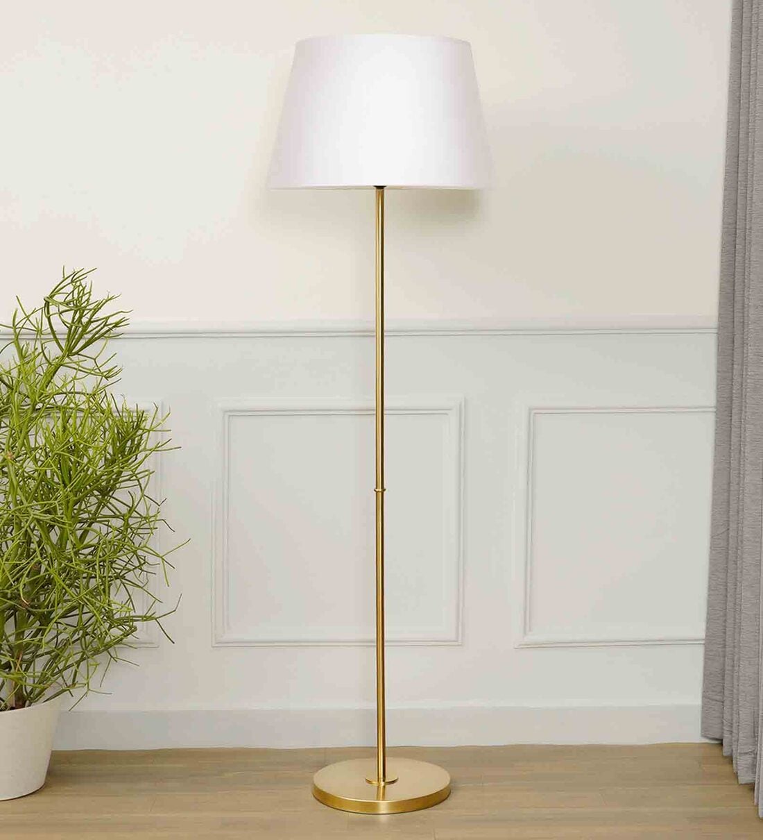 Buy White Shade Floor Lamp With Metal Base By Kapoor E Illuminations